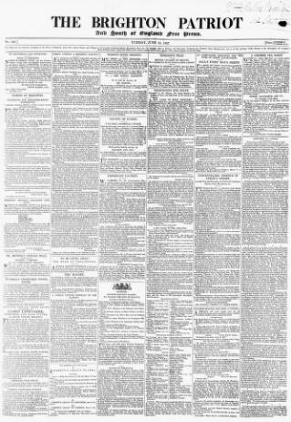 cover page of Brighton Patriot published on June 13, 1837
