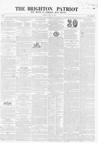 cover page of Brighton Patriot published on May 22, 1838
