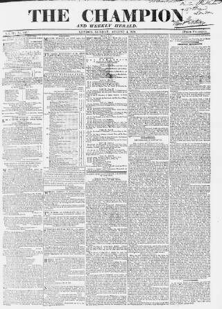 cover page of The Champion published on August 4, 1839