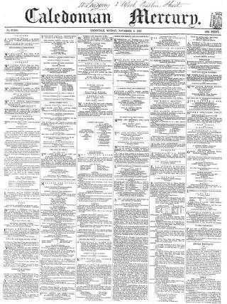 cover page of Caledonian Mercury published on November 2, 1857