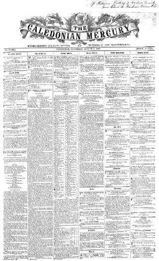 cover page of Caledonian Mercury published on August 2, 1862