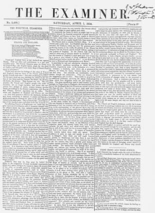 cover page of The Examiner published on April 1, 1854