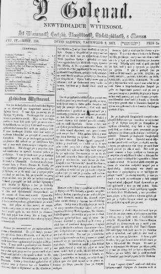 cover page of Y Goleuad published on November 2, 1872