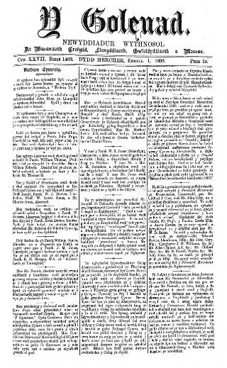 cover page of Y Goleuad published on April 1, 1896