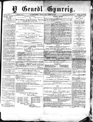 cover page of Y Genedl Gymreig published on August 2, 1877