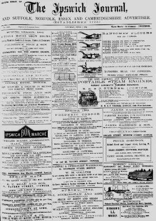 cover page of Ipswich Journal published on April 1, 1882