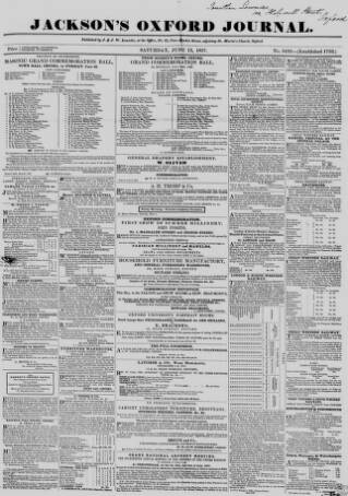 cover page of Oxford Journal published on June 13, 1857