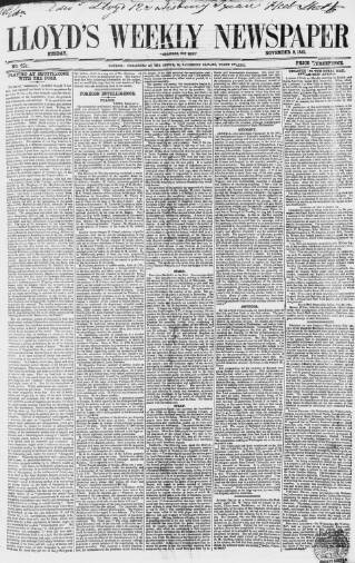cover page of Lloyd's Weekly Newspaper published on November 2, 1851