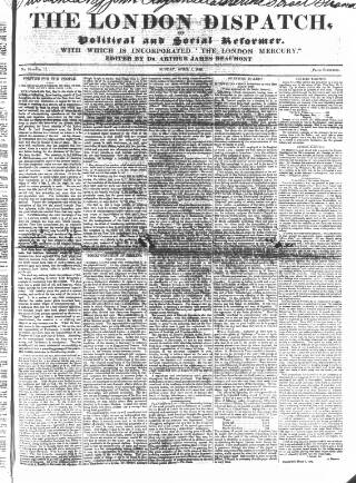 cover page of London Dispatch published on April 1, 1838