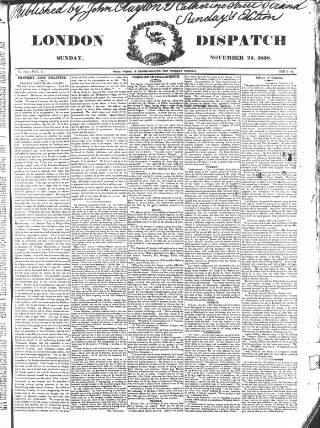 cover page of London Dispatch published on November 25, 1838