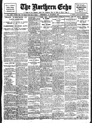 cover page of Northern Echo published on September 18, 1912