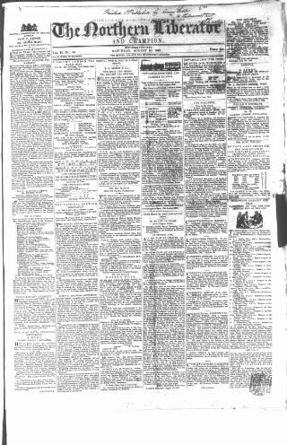cover page of Northern Liberator published on August 29, 1840
