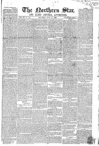cover page of Northern Star and Leeds General Advertiser published on June 13, 1840