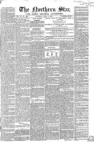 cover page of Northern Star and Leeds General Advertiser published on April 1, 1843