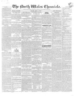 cover page of North Wales Chronicle published on April 1, 1845