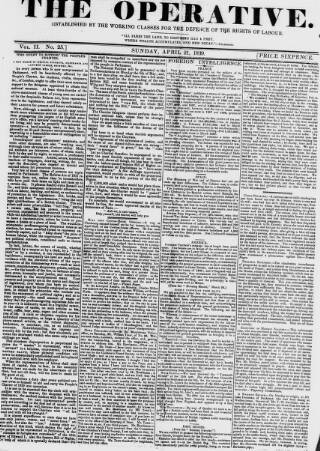 cover page of The Operative published on April 21, 1839