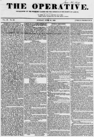 cover page of The Operative published on June 30, 1839