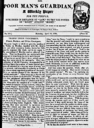 cover page of Poor Man's Guardian published on April 26, 1834