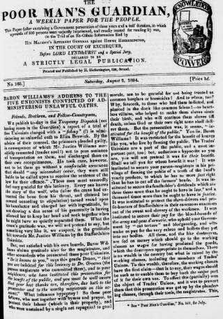 cover page of Poor Man's Guardian published on August 2, 1834