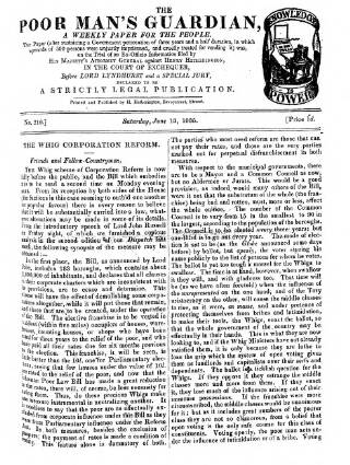 cover page of Poor Man's Guardian published on June 13, 1835