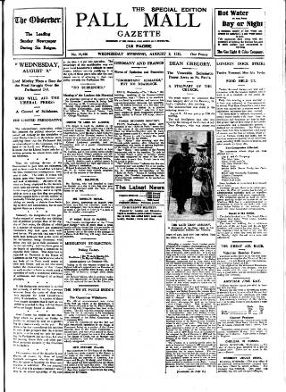 cover page of Pall Mall Gazette published on August 2, 1911