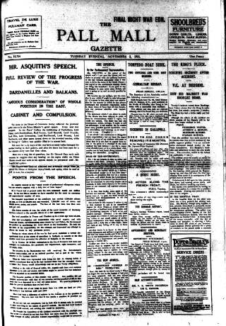 cover page of Pall Mall Gazette published on November 2, 1915