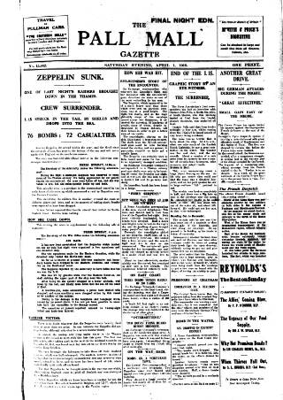 cover page of Pall Mall Gazette published on April 1, 1916