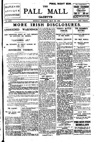 cover page of Pall Mall Gazette published on May 22, 1916