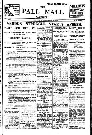 cover page of Pall Mall Gazette published on June 13, 1916