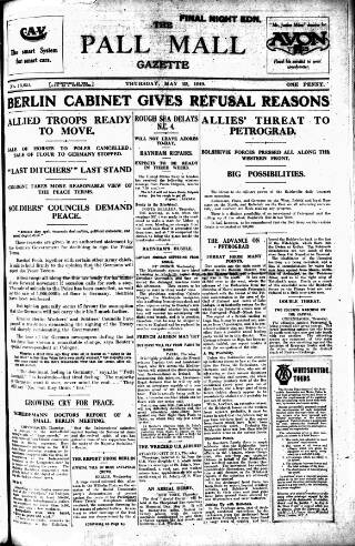 cover page of Pall Mall Gazette published on May 22, 1919