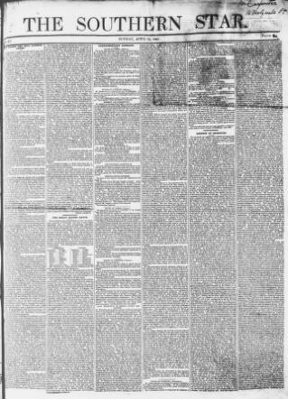 cover page of Southern Star published on April 19, 1840