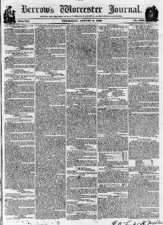 cover page of Worcester Journal published on August 2, 1832