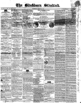 cover page of Blackburn Standard published on August 2, 1854