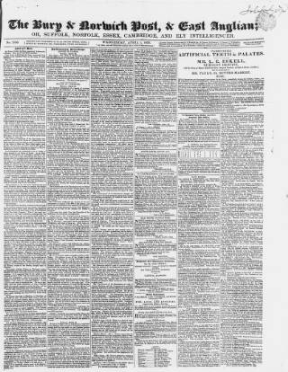 cover page of Bury and Norwich Post published on April 1, 1835