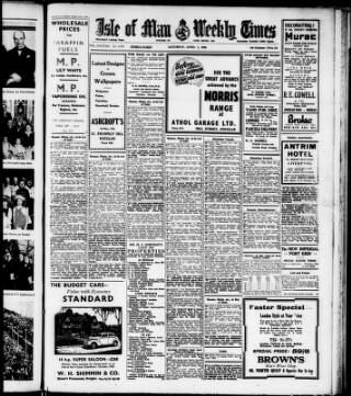 cover page of Isle of Man Times published on April 1, 1939