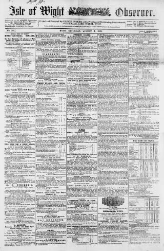 cover page of Isle of Wight Observer published on August 2, 1856