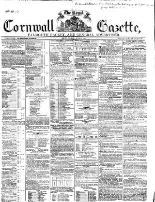 cover page of Royal Cornwall Gazette published on April 1, 1853