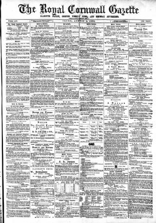 cover page of Royal Cornwall Gazette published on August 2, 1888