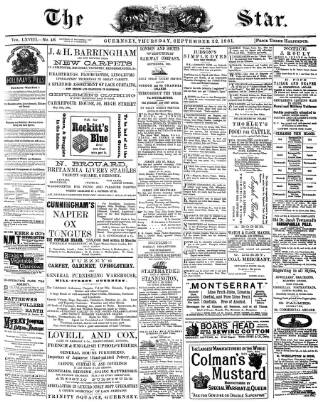 cover page of Guernsey Star published on September 22, 1881