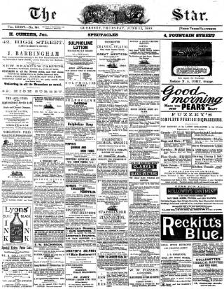 cover page of Guernsey Star published on June 13, 1889