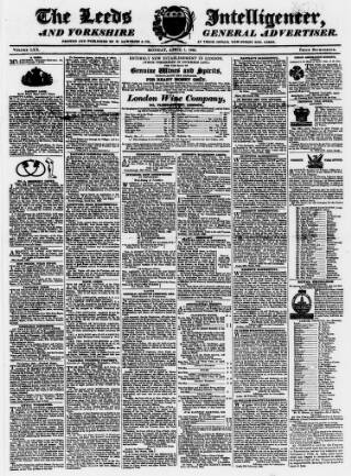 cover page of Leeds Intelligencer published on April 1, 1822