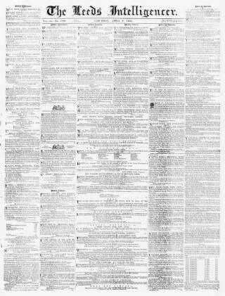 cover page of Leeds Intelligencer published on April 1, 1854