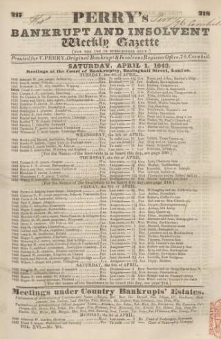 cover page of Perry's Bankrupt Gazette published on April 1, 1843