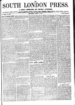 cover page of South London Press published on April 1, 1871