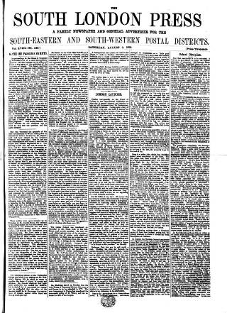 cover page of South London Press published on August 2, 1873