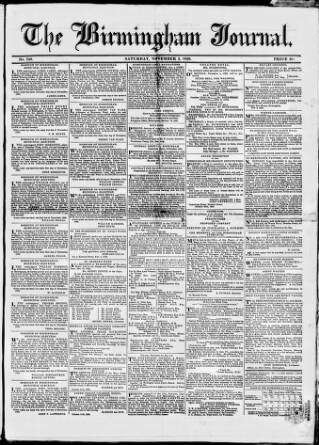 cover page of Birmingham Journal published on November 2, 1839