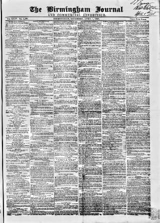 cover page of Birmingham Journal published on April 1, 1848