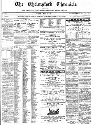 cover page of Chelmsford Chronicle published on May 22, 1874