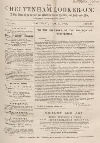 cover page of Cheltenham Looker-On published on June 13, 1868