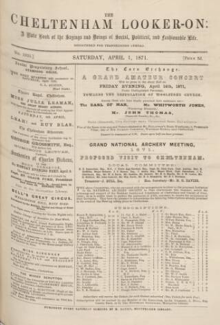 cover page of Cheltenham Looker-On published on April 1, 1871